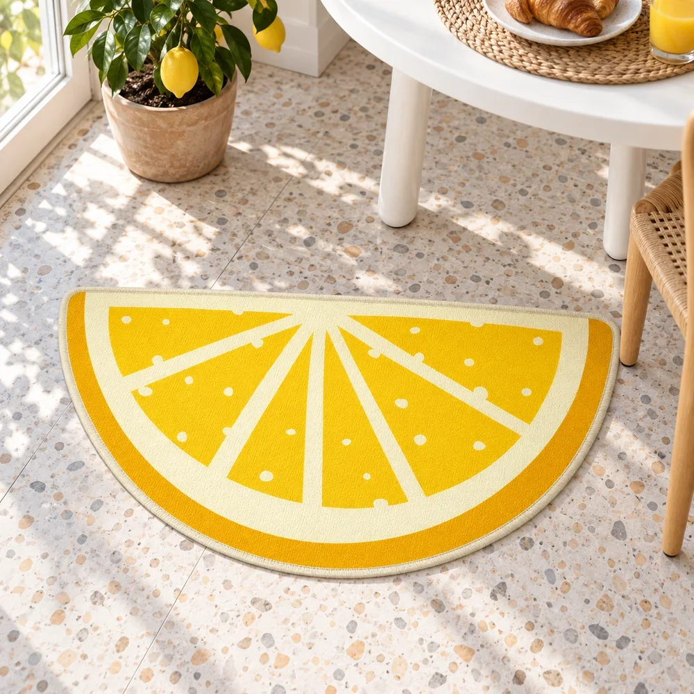 Yellow Lemon Slice Shaped Floor Mat, Fresh Fruit Irregular Area Rug for Kitchen, Bedroom, Living Room and Summer Home Decor