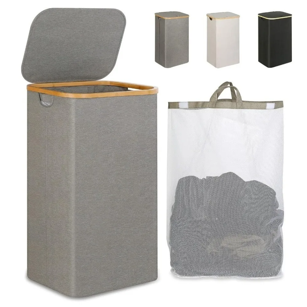 

110L Laundry Basket Removable Bag Collapsible Clothes Hamper Large Capacity with Lid Handle Freestanding Hampers for Bathroom