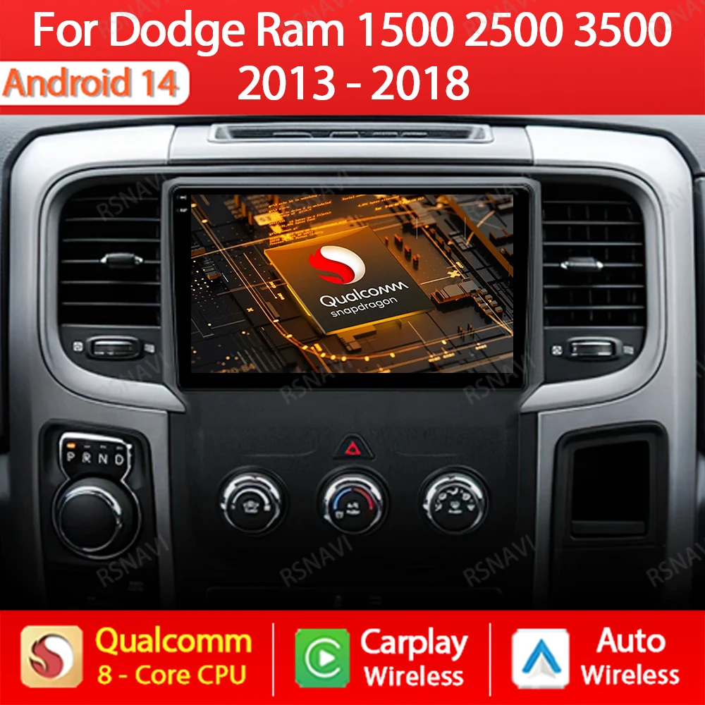 Android 14 Car Radio For Dodge Ram 1500 2500 3500 2013 - 2018 Wireless CarPlay Auto 4G WIFI Multimedia Video Player GPS 2Din DSP