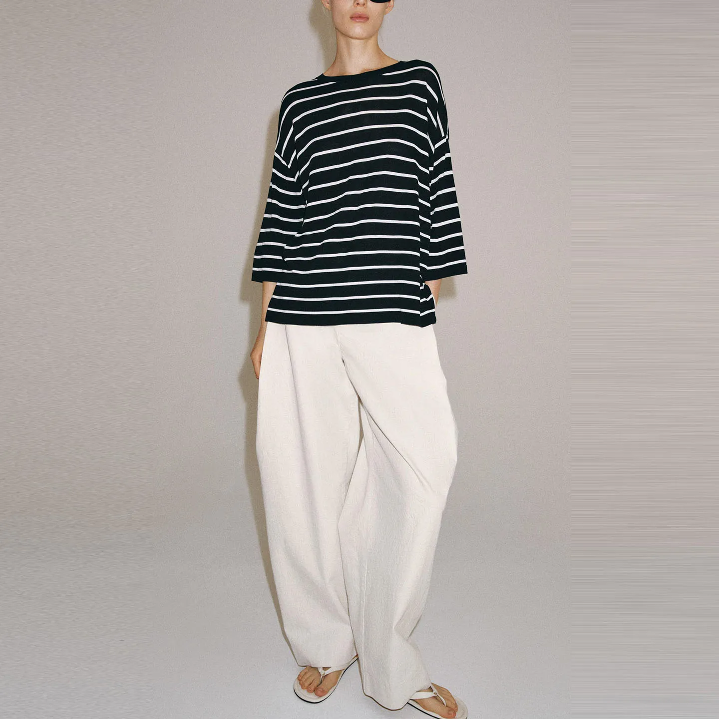 Women's round Neck Knitted Top Fine Needle Stripe Design Standard Fit Regular Length T-Shirt for Autumn Season ZADATA Brand