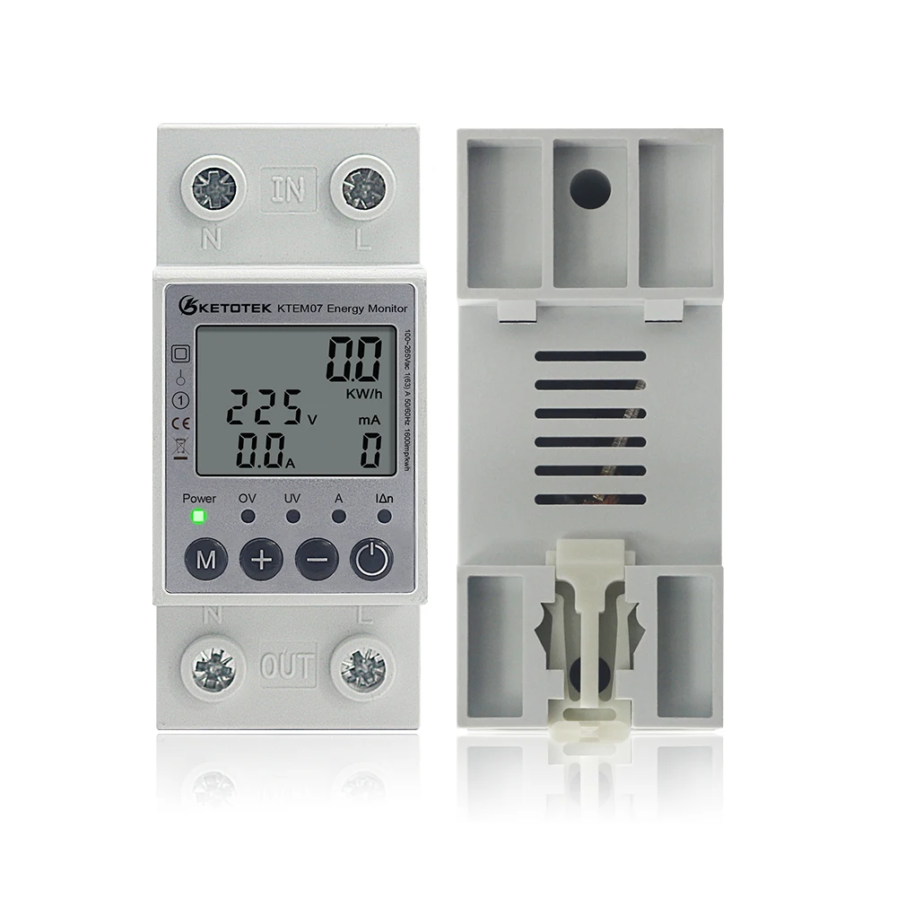 Ketotek Din Rail AC Power Energy Kwh Meter Wattmeter Single Phase 63A 220V Voltmeter Ammeter Voltage Consumption Monitor