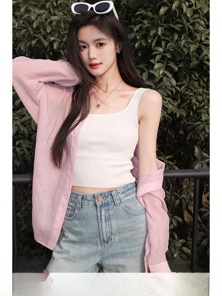 

Вязаная майка из ацетата, женская облегающая внутренняя одежда, летняя верхняя одежда, жилет с квадратным воротником и рваными ягодами, жилет для поездок на работу, Sle ort L...