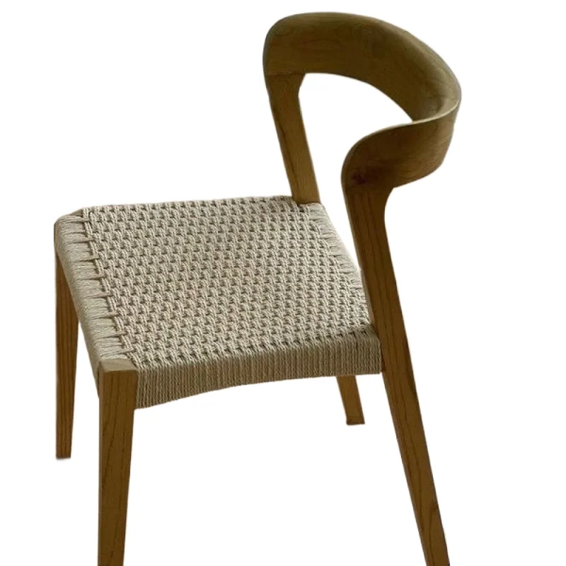 

Nordic solid wood medieval chair rope woven dining chair designer backrest retro home table backrest
