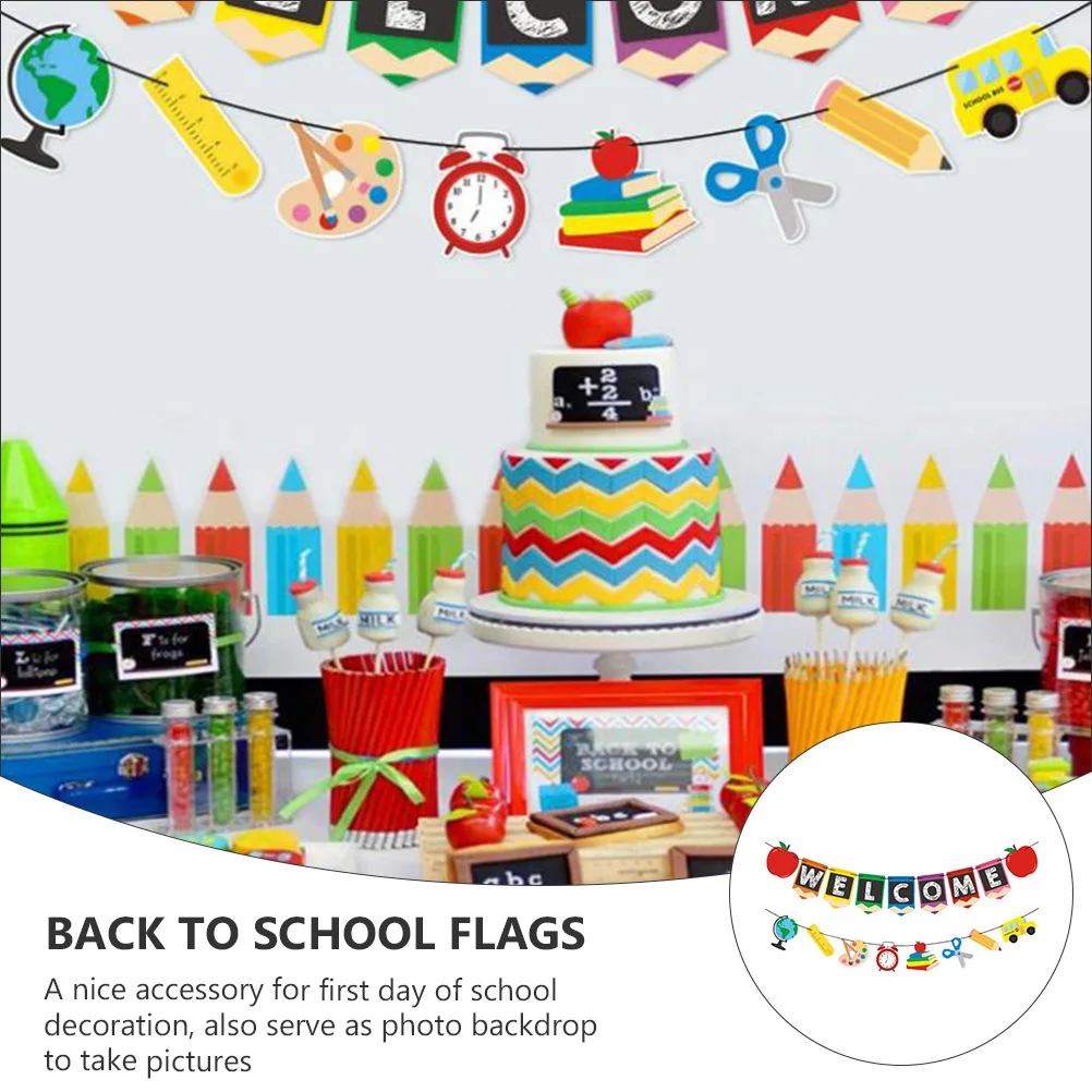 

Curtain for School Season 2pcs Back To School Flags Welcome Banner Door Sign Wall Hanging Decorations Classroom Party Decoration