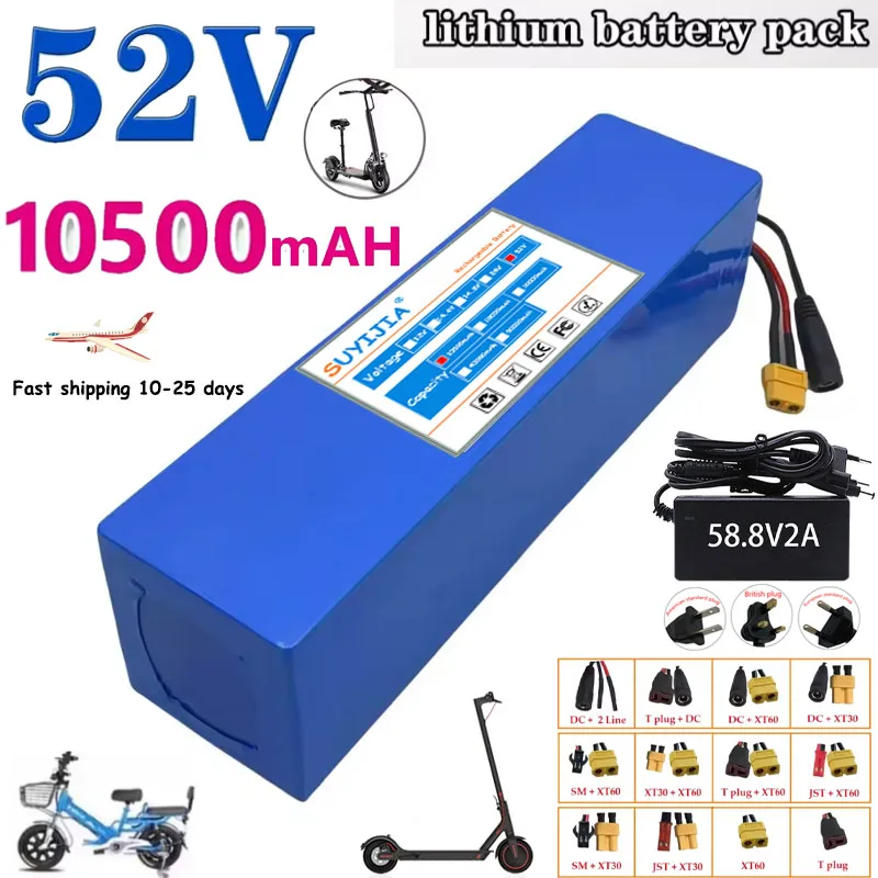 

Batterie Li-ion Rechargeable 52V 14S3P 10500mAh 18650, 1000W, Adaptée Aux Voitures D'équilibre, Scooters Électriques, Tricycles