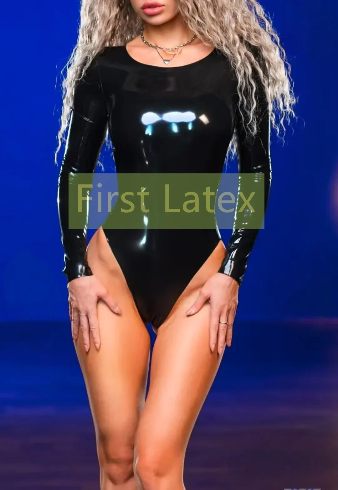 

Long sleeve Sexy Black Latex Bodysuit Round Collar Leotard Rubber Lady's Jumsuit Fetish Cosplay Costume Swimwear Party Wear