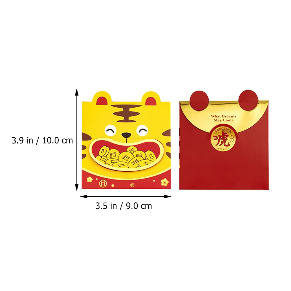 6 Pcs New Year's Money Red Envelope Lunar Envelopes Chinese Lucky Tiger Pocket Paper Spring Festival