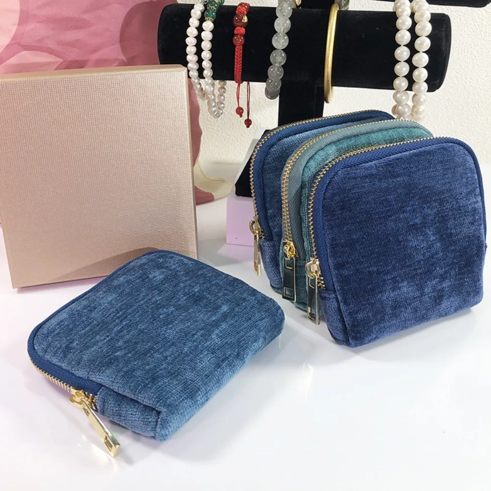 

Multi-Layered Flannel Jewelry Zipper Bag Velvet Portable Cloth Jewelry Organizer Solid Color Anti-lost Jewelry Storage Pouch