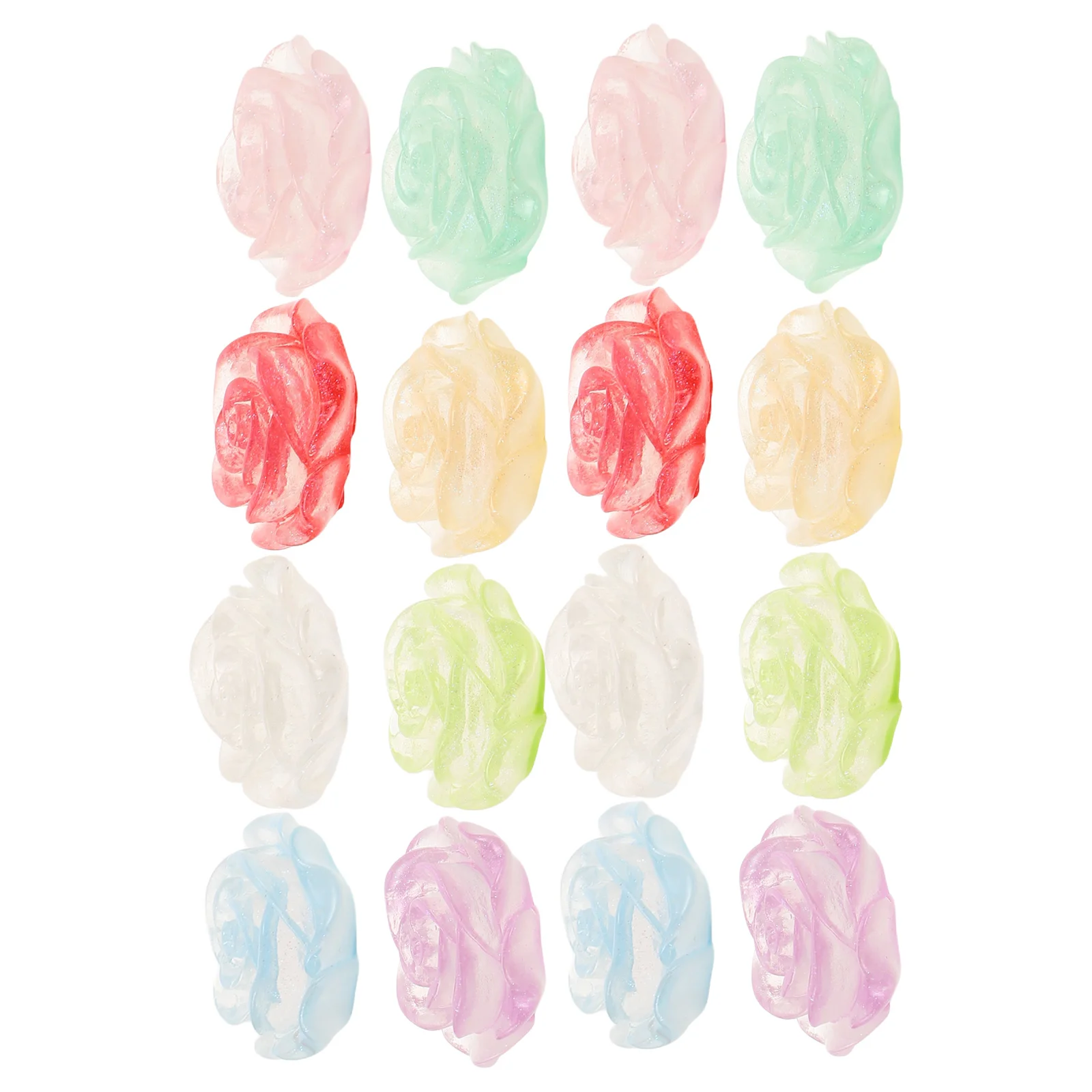 

16pcs Luminous Glow in the Dark Flowers for Hair Accessories Mini Roses Crafts Flat Back Charms Dollhouse Decoration