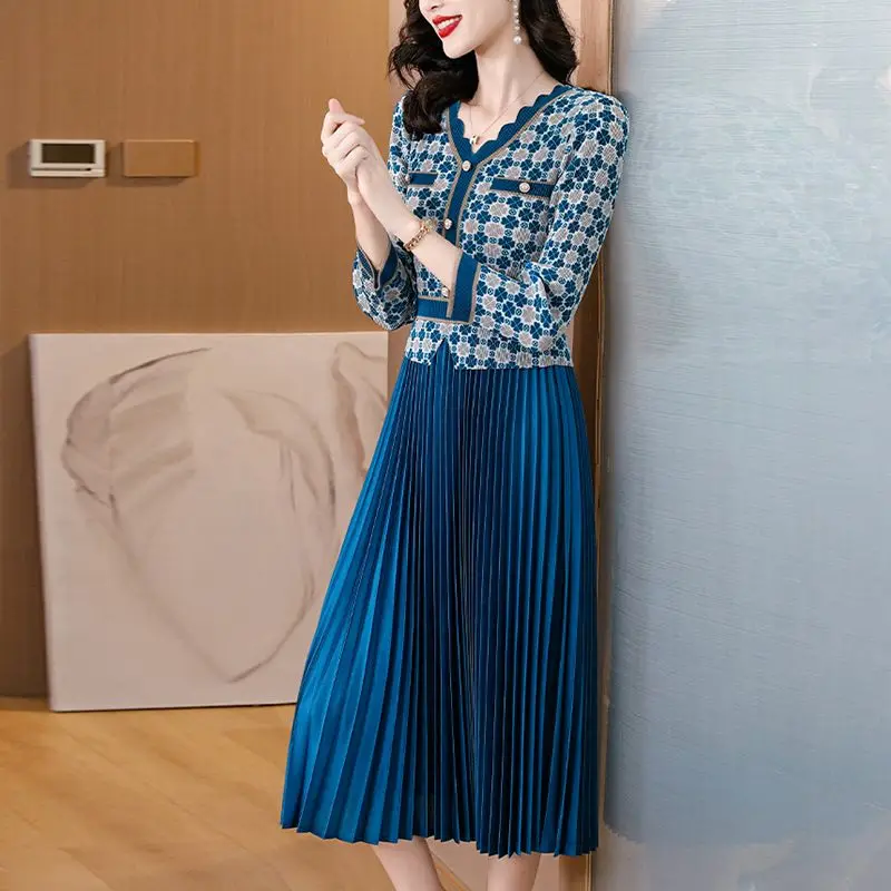 Miyake Pleated Dress New Style Checkered Splicing Fashionable High-end Slimming and Stylish Plus Size Skirt