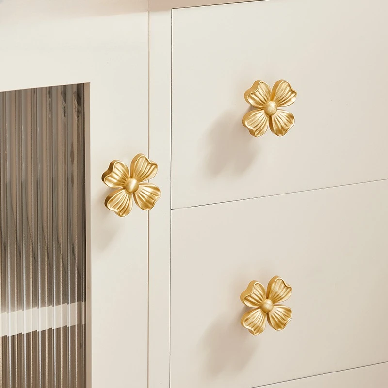 Wardrobe Door Handles Creative Petal Kitchen Cabinet Handles, Golden Flower Drawer Handles, Furniture Cabinet Drawer Handles