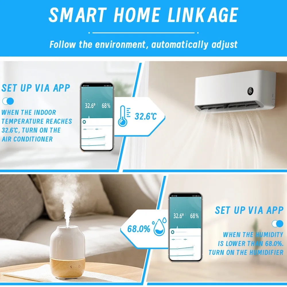 Tuya WiFi Smart Temperature And Humidity Sensor Real-time Monitoring Security Alarm Detector Work With Alexa Google Home