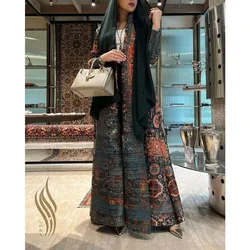 Miyake Pleated Foldable Collar Long Sleeved Retro Printed Dress Belt, Women's 2024 New Abaya Style Original Fashion Loose Jacket