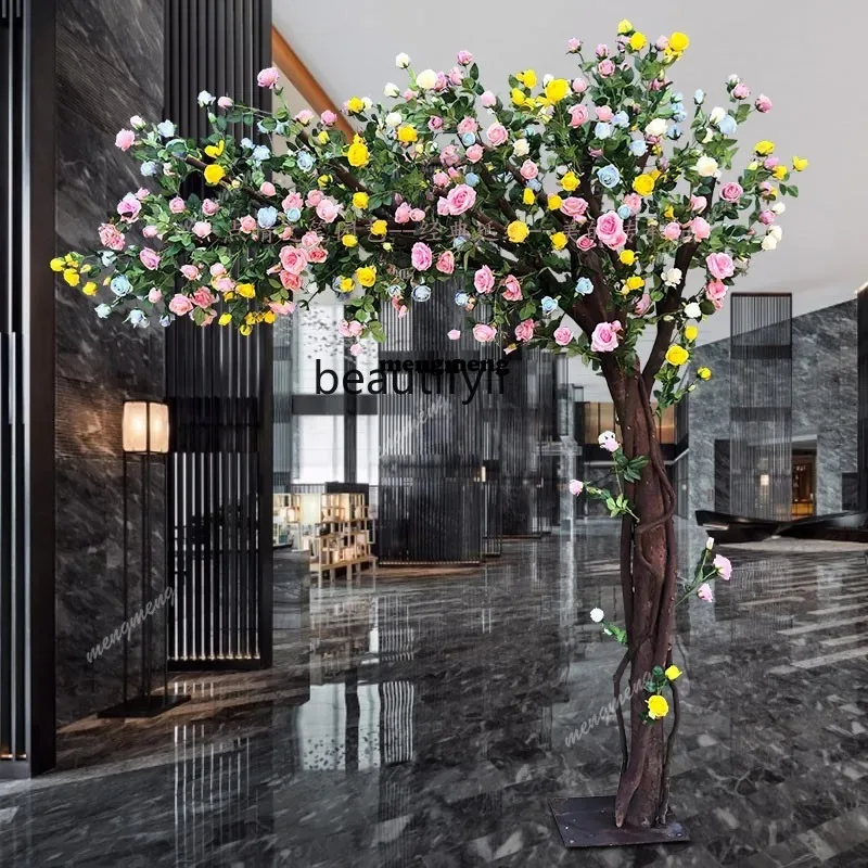 Artificial Rose Tree Large Plant Cherry Blossom Peach Blossom Indoor Living Room Wedding Celebration Happiness Tree Decora  N