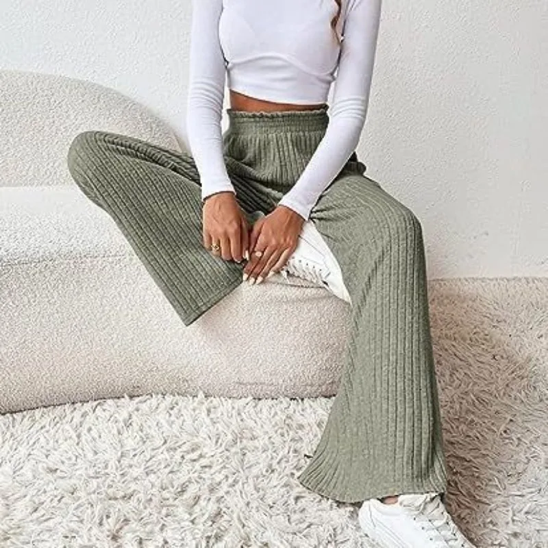 New Women's Casual Loose Knitted Pants Autumn & Winter Women Fashion High Waist Trousers