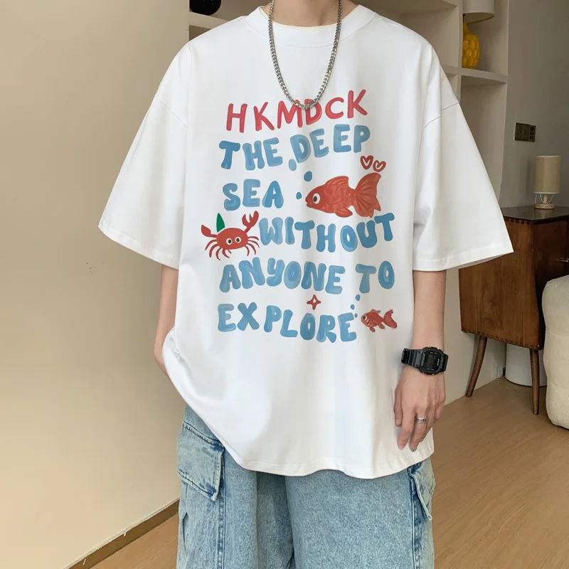 

Мужская футболка большого размера, белая 5XL, мужские хлопковые футболки, летняя повседневная одежда, футболки с принтом рыбных букв для мужчин, мужская одежда