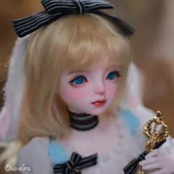 New Design Alice BJD Doll 1/4 Cute Rabbit Ears Headdress In White Gauze Skirt Handicraft Art MSD Collection