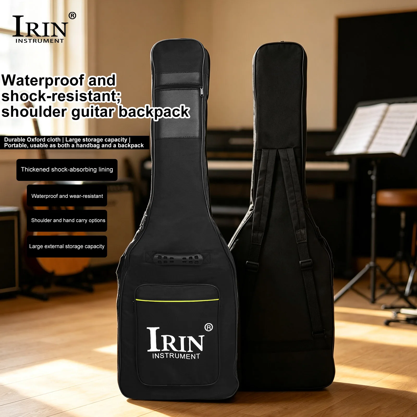 IRIN MC23 Electric Guitar Case 600D Waterproof Guitarra Bag Double Strap Padded Backpack Thickening Bag Guitar Accessories