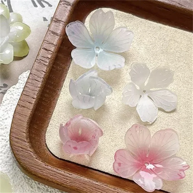 Wholesale 50pcs/lot color print cartoon flowers shape acrylic handmade petals beads diy jewelry garment/hair accessory