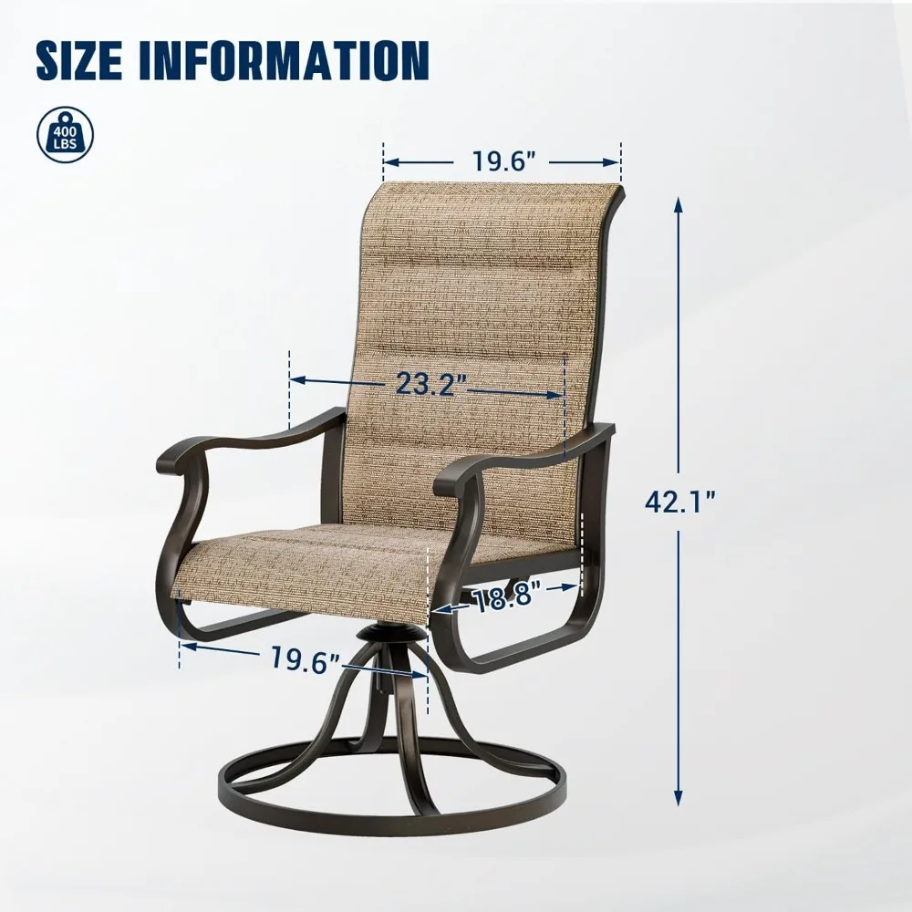 Outdoor Swivel Chairs with Padded All Weather Textilene High Back Metal Rocking Frame for Lawn Garden Backyard