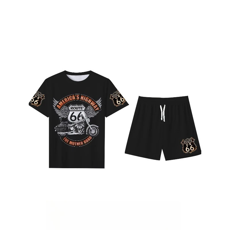 Hot Selling Men's Casual Fashion 3D Printed Outdoor Casual Sportswear Polyester Fiber Short Sleeved Shorts Set for Summer 2025