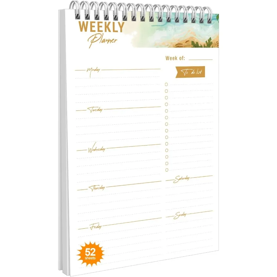 

Weekly Planner Notebook To Do List Notepad with 52 Undated Sheets 6.9"×9.8" Weekly Organizer for Women and Man Work Study and D