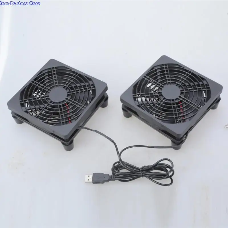 D0UA 1SET 120mm 12025 USB Kipas pendingin oli ganda untuk perangkat router dan desktop dengan jaring pelindung