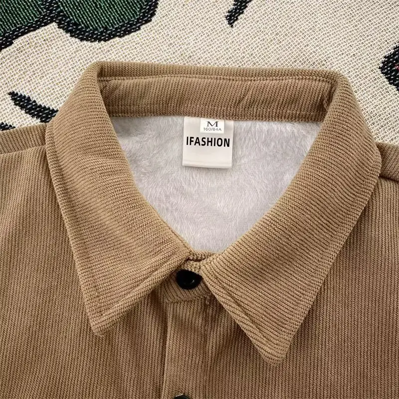 

Long Sleeve Corduroy Shirt Men's Autumn Winter Thickened Warm Fleece-Lined Casual Korean Style Versatile Jacket Tops