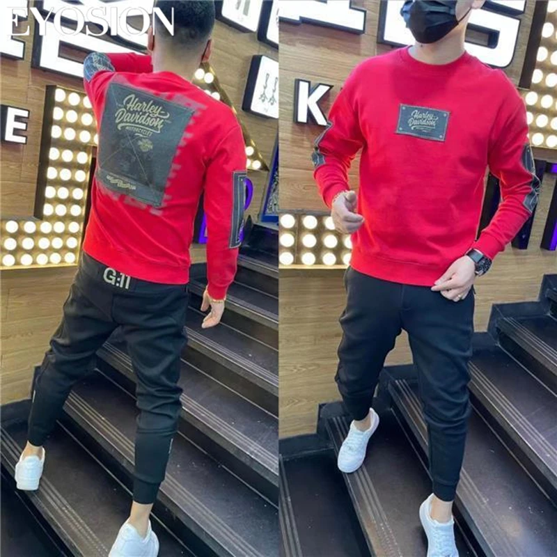 2022 Men\'s Sweatshirts Autumn Winter Cotton Thicken Printed Long Sleeve O-Neck Pullover Male Casual Basis Tops Streetwear 4XL