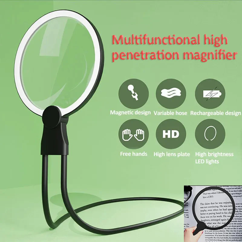 Large Lens Rechargeable Magnifier with 24 LEDs Multi-purpose Portable HD Magnifier Neck/Handheld/Desktop for Reading Jewellery