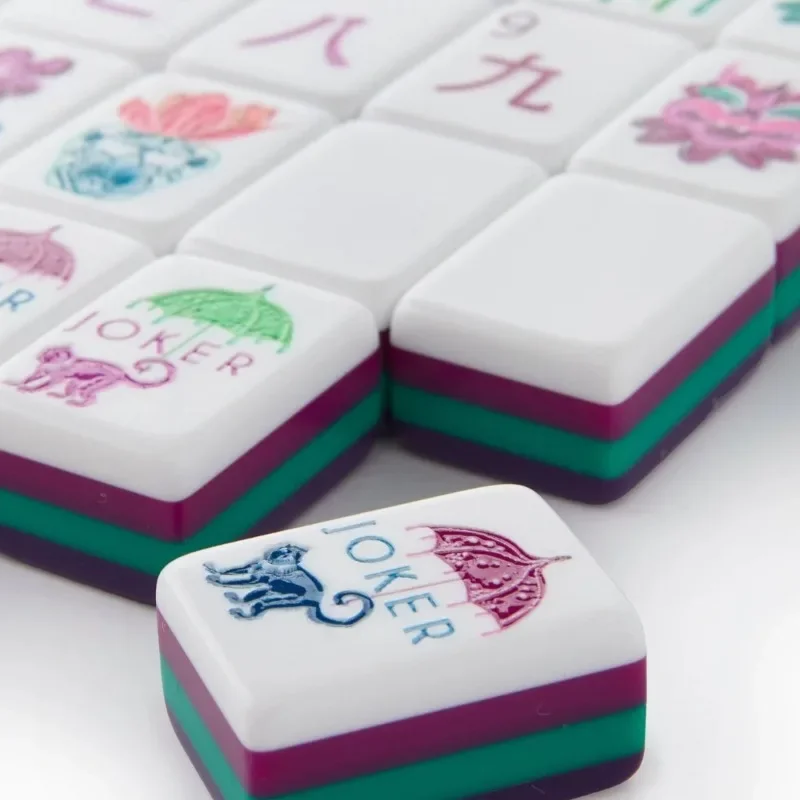 American Mahjong Tiles Set Purple Acrylic Crystal Hand Play Home, Use Gift with Storage Bag for Family and Party Game