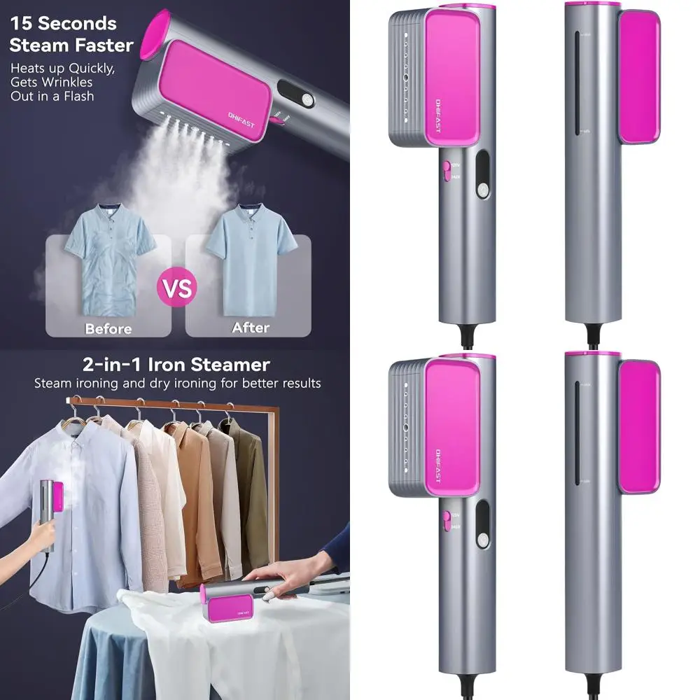 

Портативный ручной отпариватель для одежды с двойным напряжением, 100-240В, быстрый нагрев, 9 минут непрерывного отпаривания, утюг 2-в-1 для международного использования