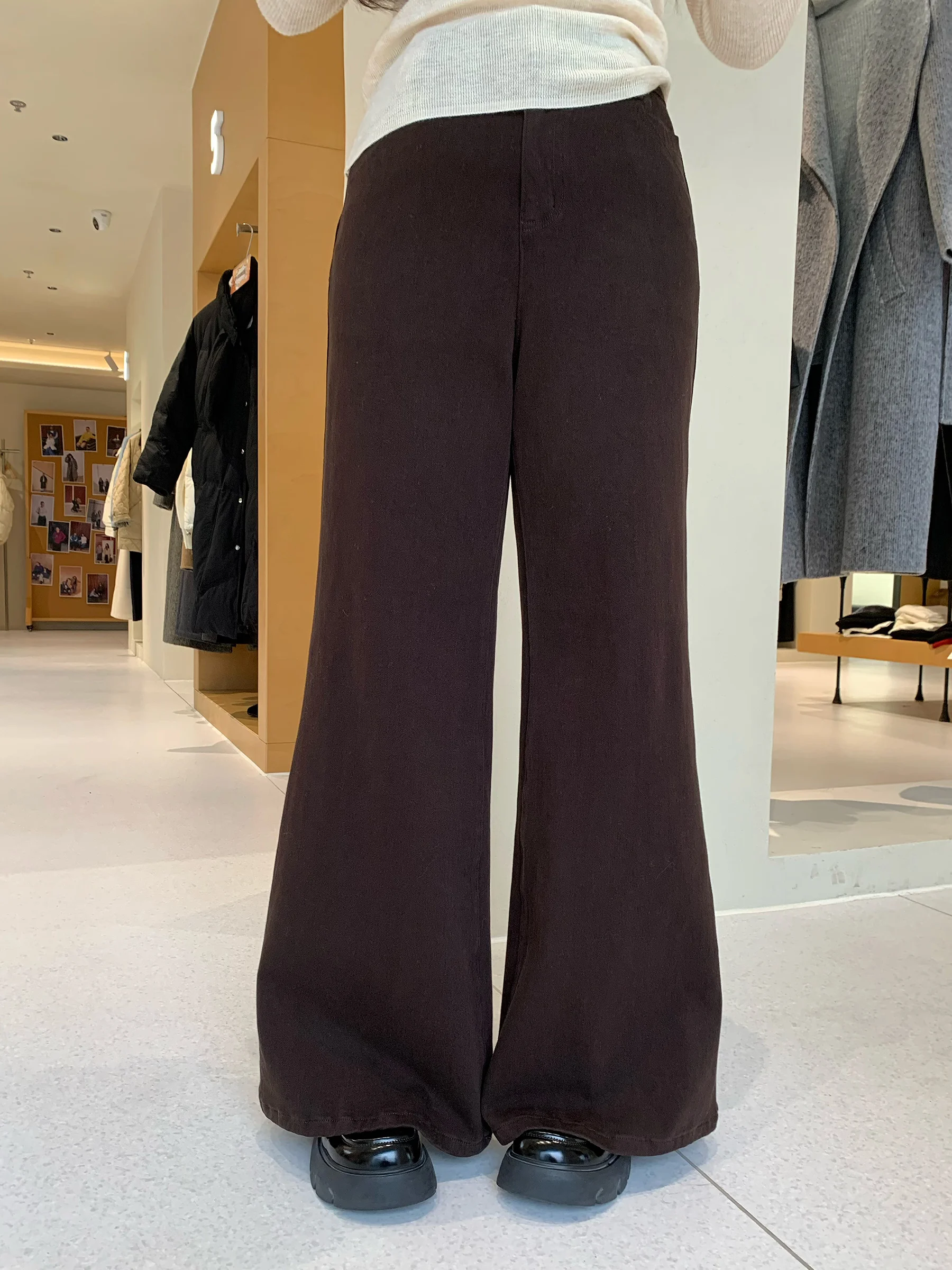 

Extra Elastic High Waist Flared Jeans Women's Winter plus Size Casual Wide Leg Long Pants Vintage Style Cotton Fabric