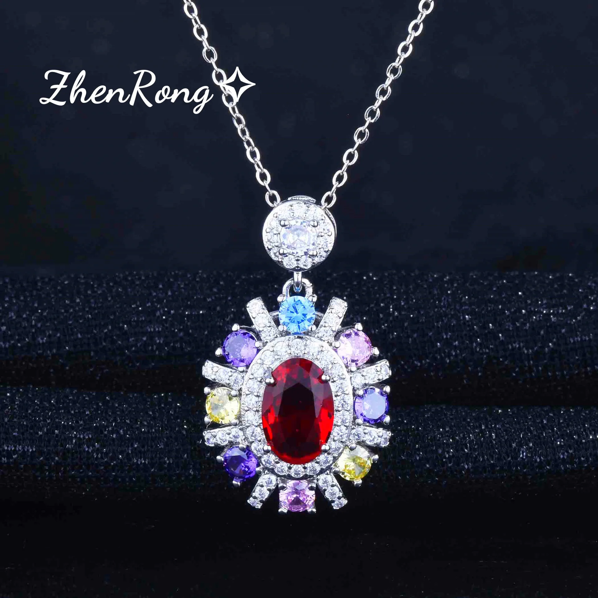 Foydjew New Fashion Temperament Color Simulation Tourmaline Jewelry Sets Oval Red Stone Pendant Necklaces Drop Earrings Rings - Image 5