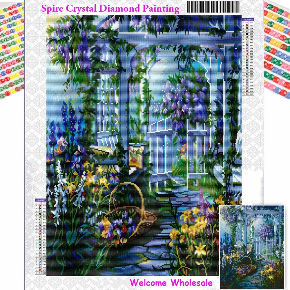 

Landscape Heaven Scent AB Drill Diamond Painting Garden Gate Flowers Mosaic Embroidery Cross Stitch 5D Diy Home Decor Hobby Gift