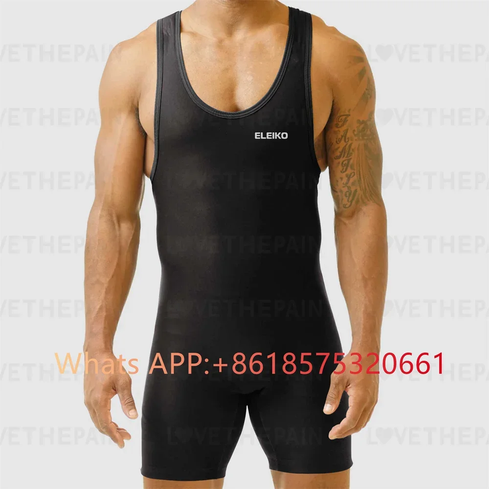 2024 Men\'s Wrestling Singlet Suit Sleeveless Boxing One piece Bodysuit Tummy Control Wear GYM Iron Triathlon PowerLifting Outfit