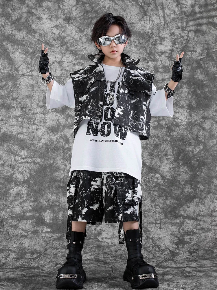 New Jazz Outfit Boys Hip Hop Dance Performance Suit Oversize T-Shirt Model Show Clothes Cool Kids Street Dance Clothing VDL3947