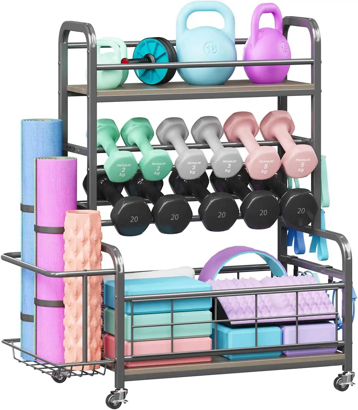 

450LBS Dumbbell Rack for Home Gym, with Wheels and Hooks for Easy Storage