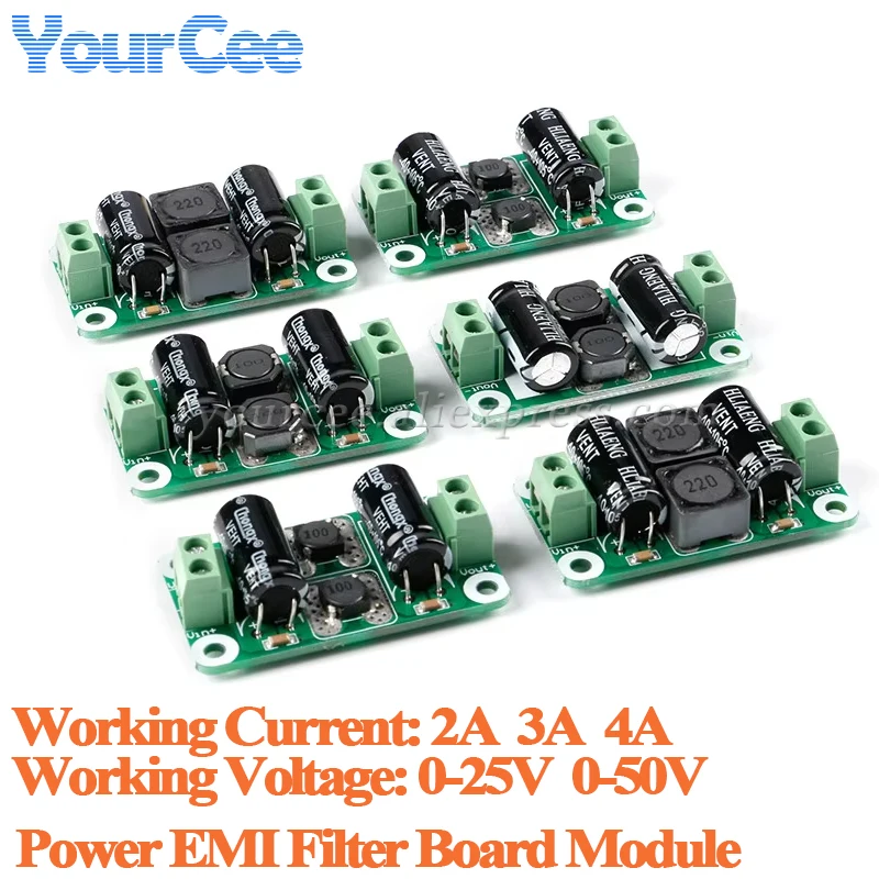 DC Power Supply Filter Board Module 0-25V/0-50V 2A/3A/4A Class D Amplifier Module Interference PCB EMI Suppression