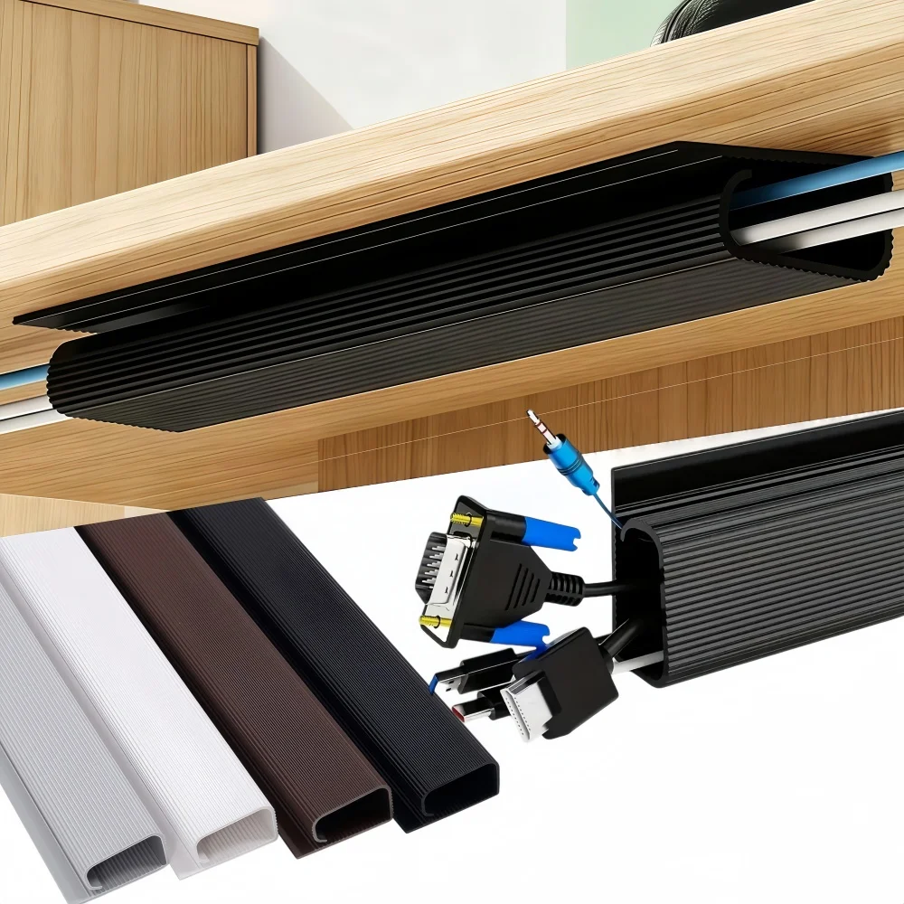 1PC Desk Cable Management Under Desk PVC Channel Cable Tray Self-Adhesive Wall Cord Hider No Drilling for Home Office Wire