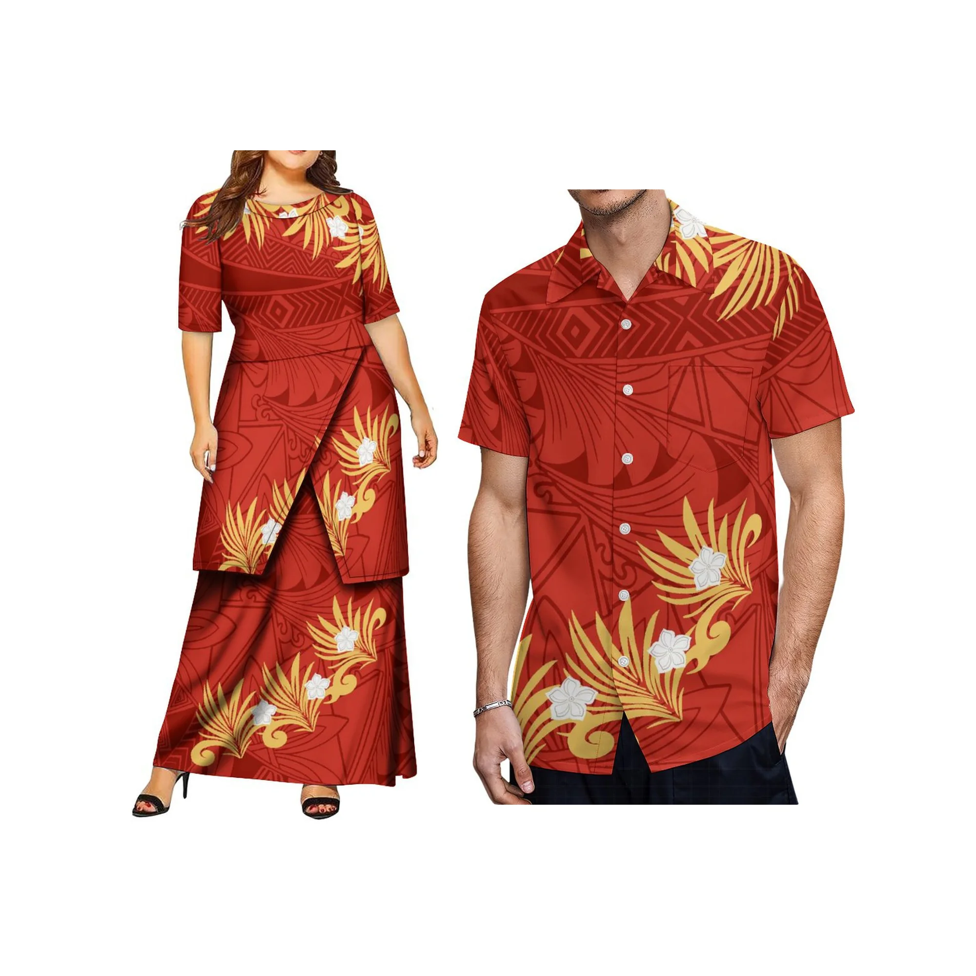 Outlet de fábrica personalizado a petición Tongan Samoa Puletasi vestido de media manga de talla grande vestido de fiesta largo de verano Top y faldas 2 piezas