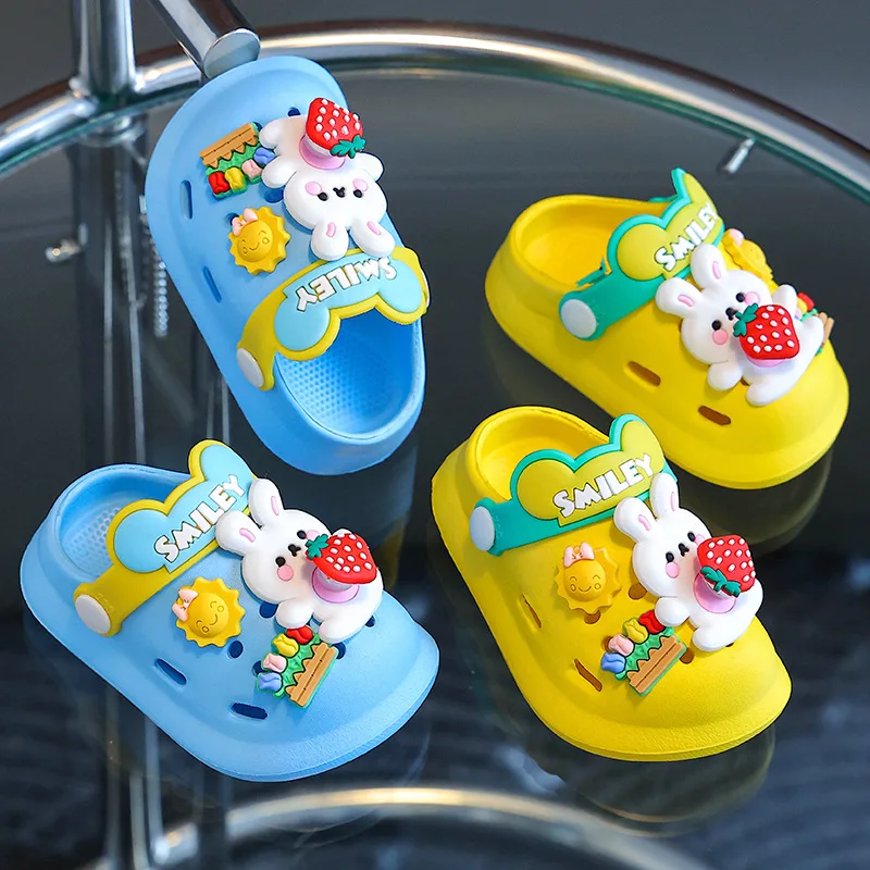 Summer Kids Sandals Cute Boy Girl Mules Cartoon Rabbit Baby Soft Sole Beach Slippers Flat Children Garden Shoes Outdoor Slippers