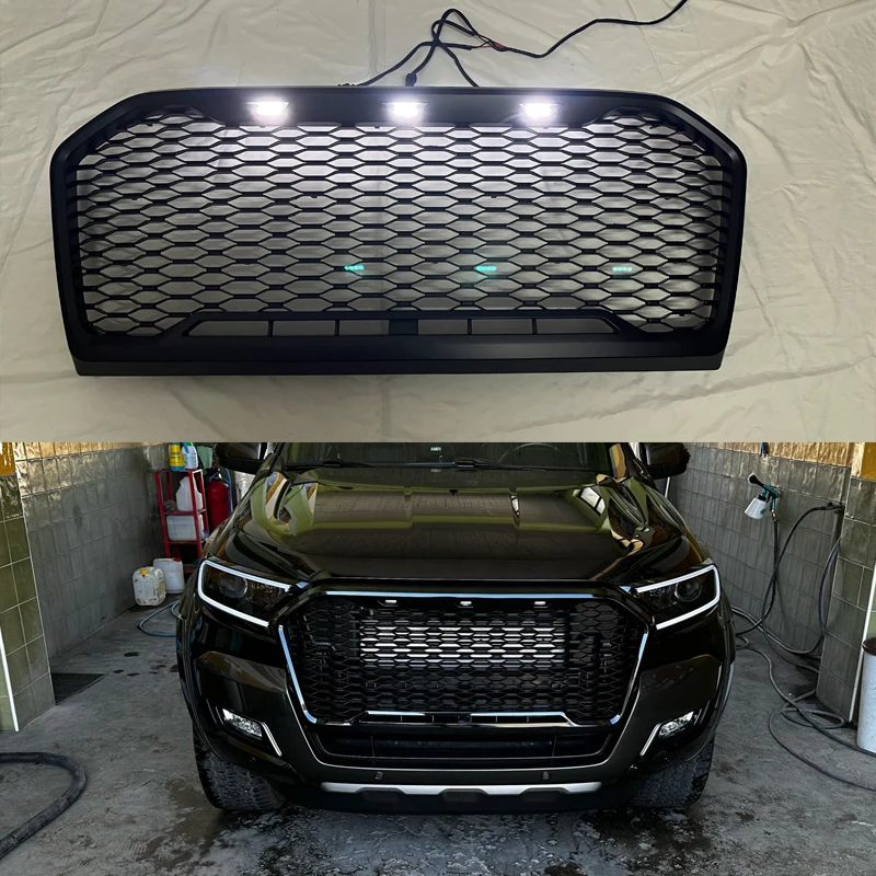 LED Racing Grill For Ford Ranger T7 T8 Wildtrak 2015 2018 2017 2018 2019 2020 2021  Car Front Bumper Mask Cover Radiator Grille