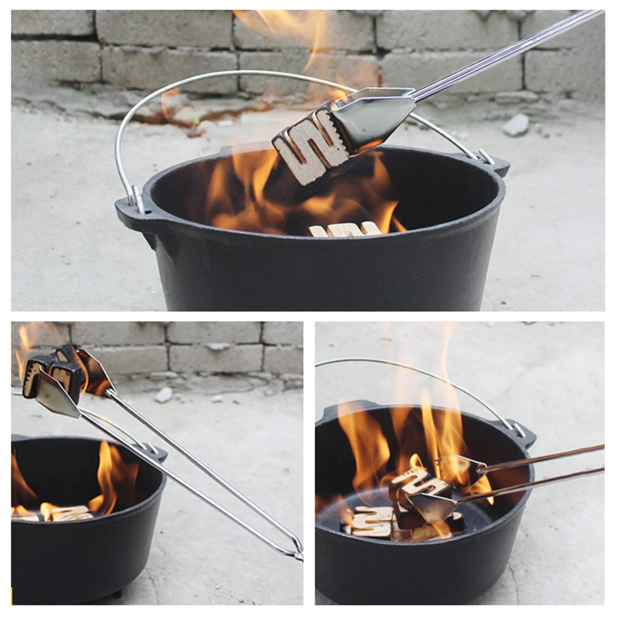 Pinze per carbone Pinze per bastoncini versatili, pinze per barbecue durevoli in acciaio inossidabile, pinze per carbone XQ