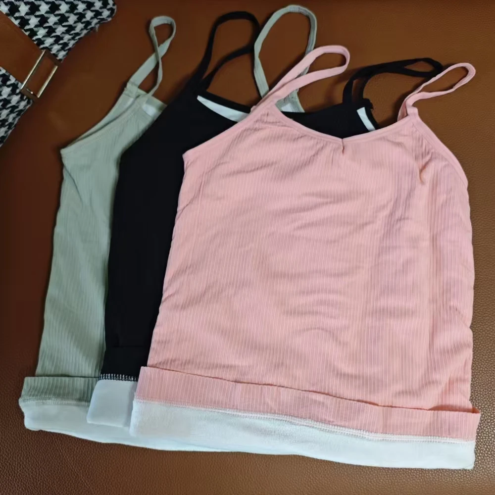 Women Winter Warm Underwear Solid Color Thermal Casual Nightwear Sexy Elasticity Female Thin Velvet T-shirt Sleeveless Tops