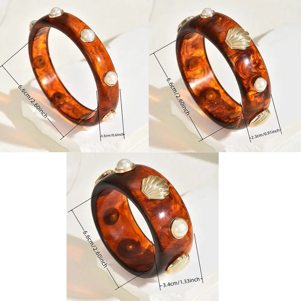 واسعة الراتنج اللؤلؤ شل سوار جولة خفيفة الوزن مكتنزة التفاف الأساور دائم مريحة لارتداء الكفة سوار النساء #6