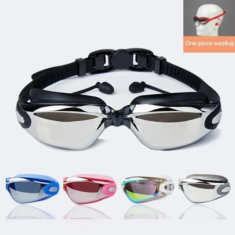 Lunettes de natation professionnelles unisexes, avec bouchons d'oreille, en silicone, étanche