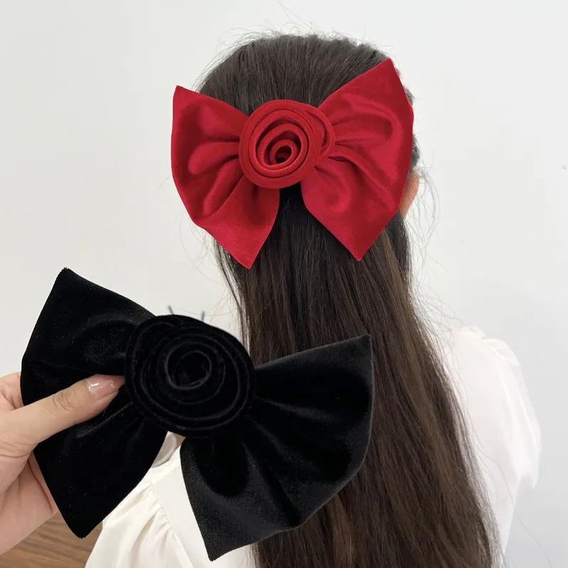 

Red Velvet Flower Hair Clip for Women Elegant Bow Hairpins Headpiece Wedding Party Barrette Korean Hair Accessories