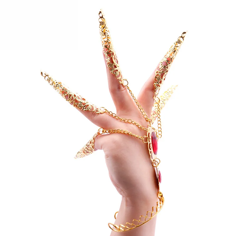 Songyuexia danza del ventre Fingernai Wrap Cover India Dance Red Nail Wrap Golden Long Nails giacca da ballo danza del ventre Fingernai Cover