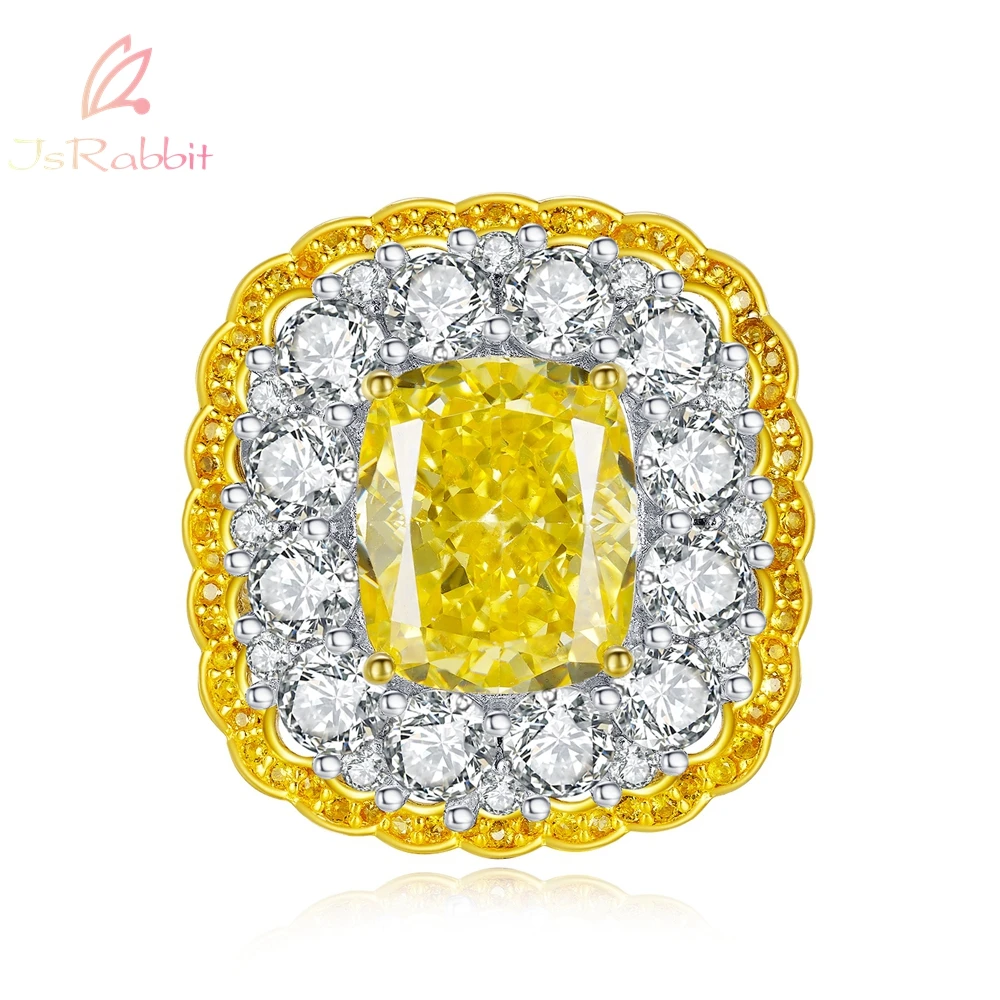 

IsRabbit 18K Gold Plated 10*12MM Yellow Sapphire Diamond Ring for Women Wedding Engagement Gift 925 Sterling Silver Fine Jewelry